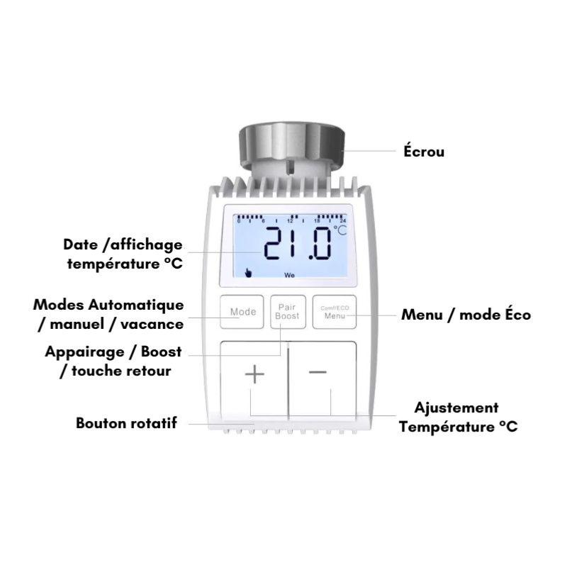 Tête Thermostatique Connectée ZigBee Universelle avec Ecran LCD (Lot de 4) - Silamp France