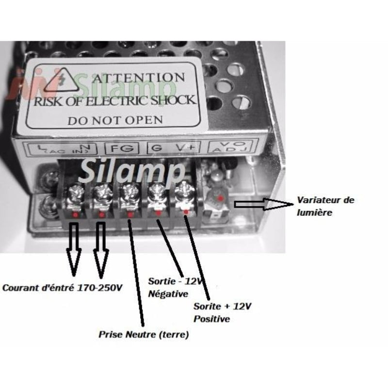 Transformateur 220V 12V 36W DC 3A - Silamp France