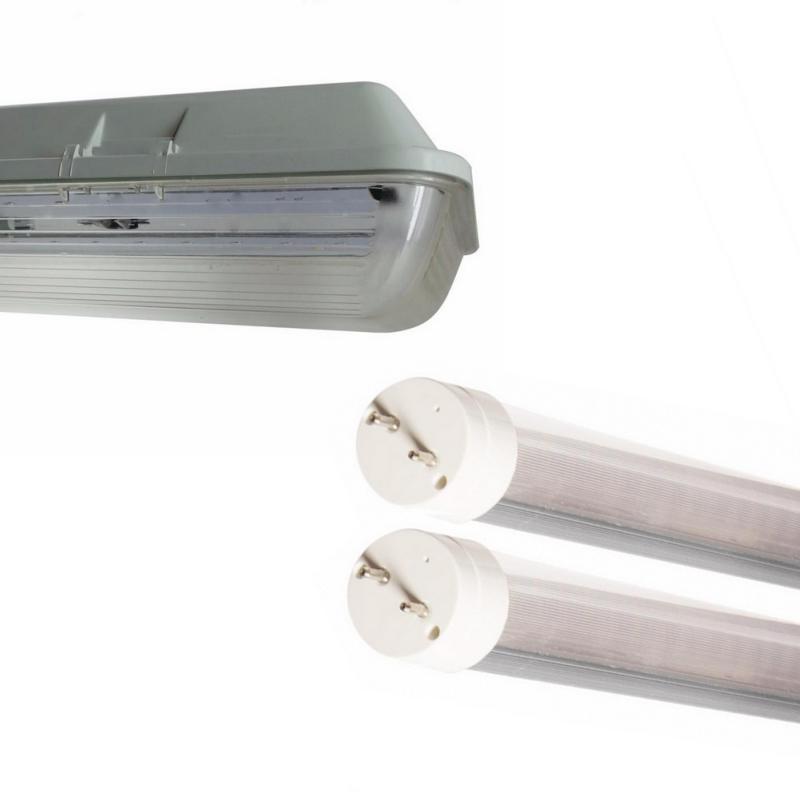 Kit de Réglette LED étanche Double pour Tubes T8 150cm IP65 (2 Tubes Néon LED 150cm T8 24W inclus)