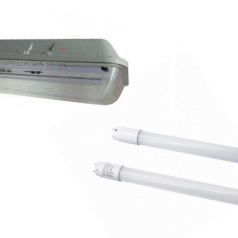 Kit de Réglette LED étanche Double pour Tubes T8 120cm IP65 (2 Tubes Néon LED 120cm T8 20W inclus)