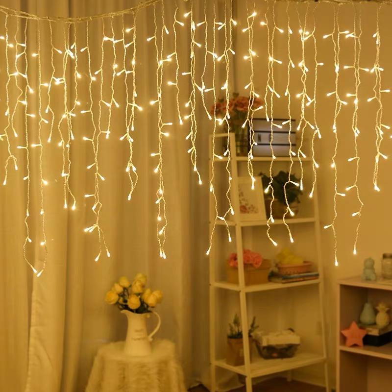 Guirlande LED Rideaux 140LED 220V 3m IP44 8 modes - Blanc Chaud