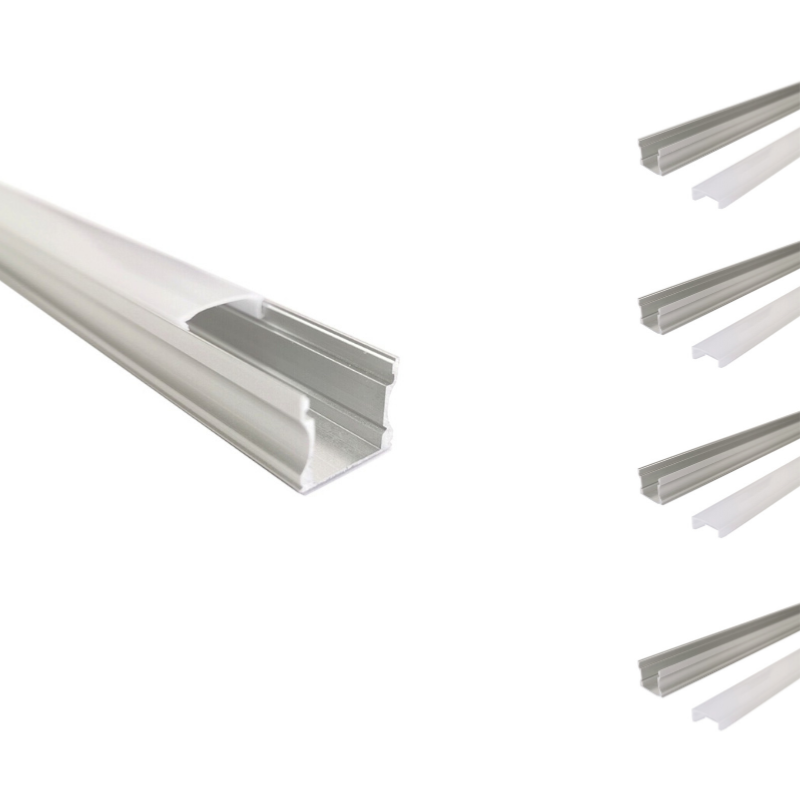 Profilé Aluminium 1m pour Ruban LED - Couvercle Opaque (Pack de 5)