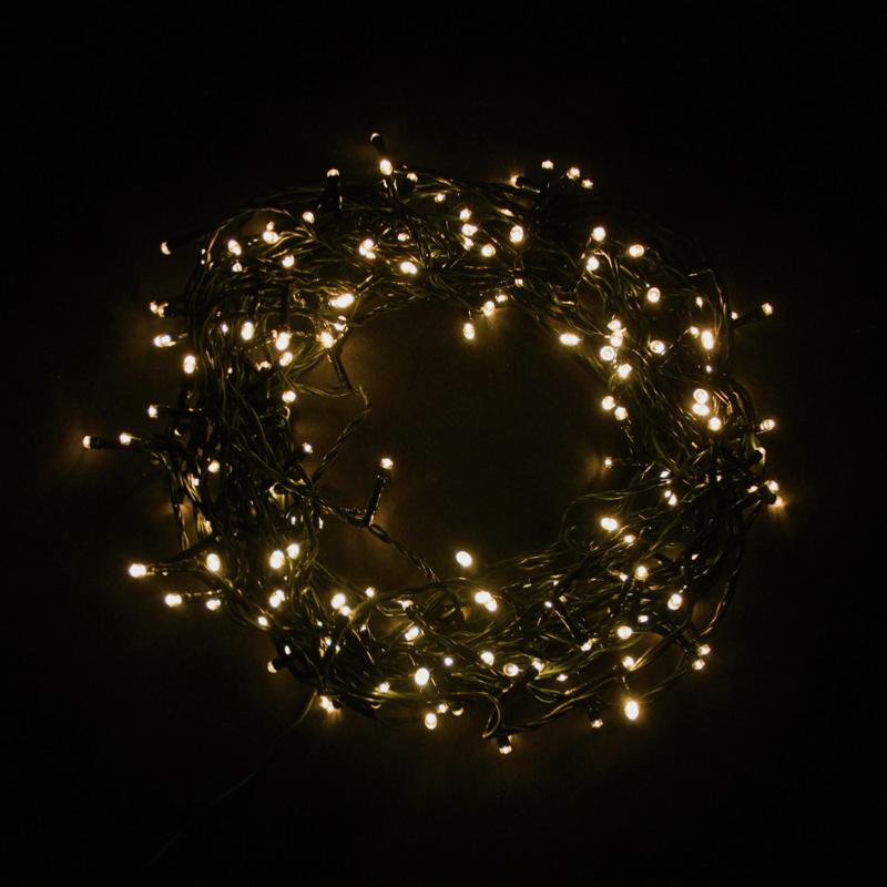 Guirlande Lumineuse 15M 192LED IP44, 8 modes + timer, Cble vert - Blanc Chaud (piles non incluses)