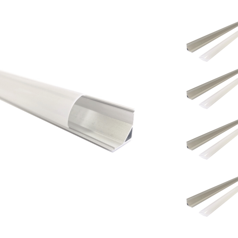 Profilé Aluminium Angle 1m pour Ruban LED Couvercle Blanc Opaque (Pack de 5)