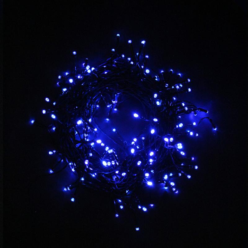 Guirlande Solaire LED Bleue 20M 200LED IP44, 8 Modes - Câble Vert