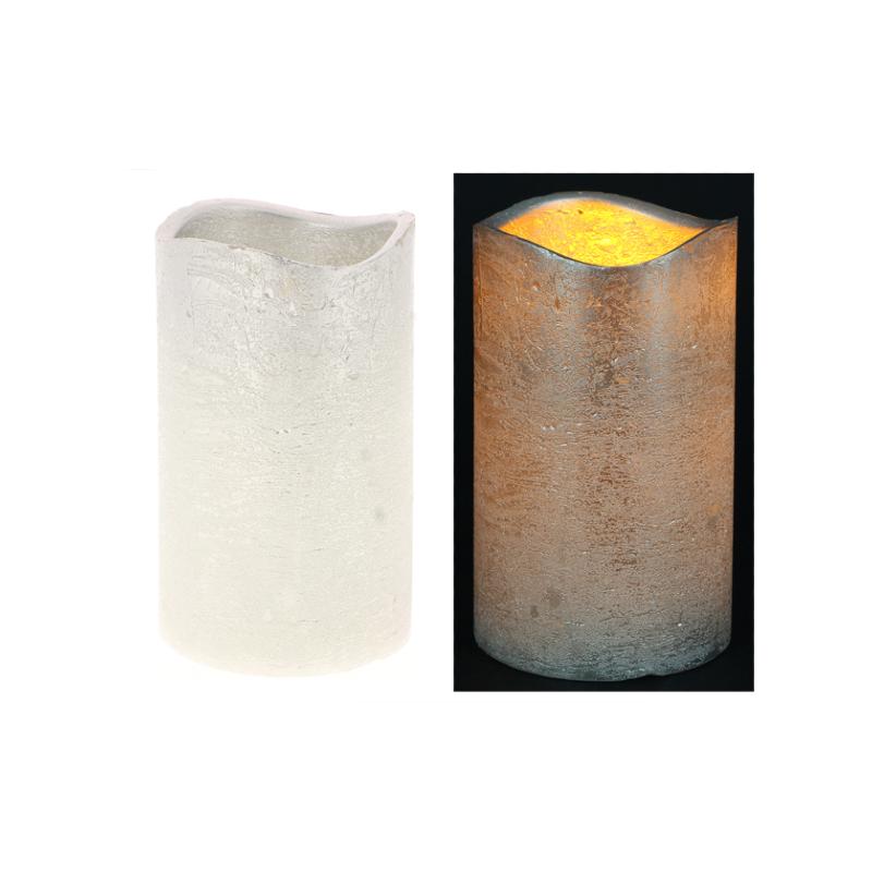 Bougie LED Pilier - Argent Laqu