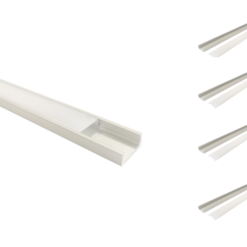 Profilé Aluminium 1m pour Ruban LED avec Couvercle Blanc Opaque (Pack de 5)