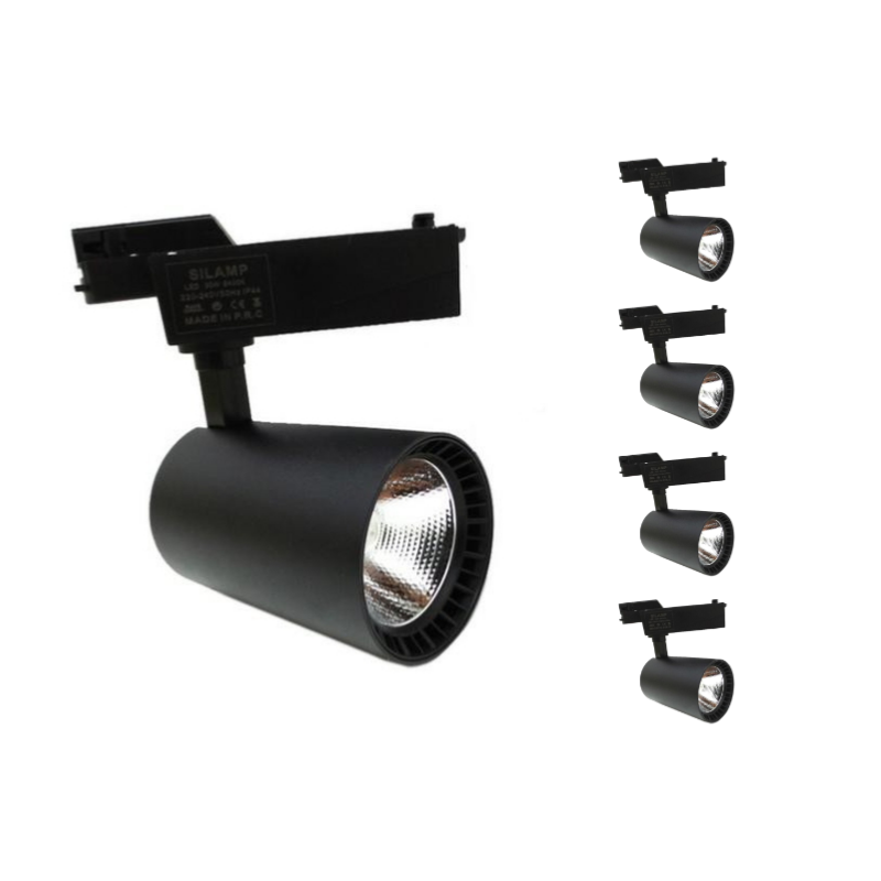 Spot LED sur Rail 30W 80 SMD Monophas NOIR (Pack de 5)