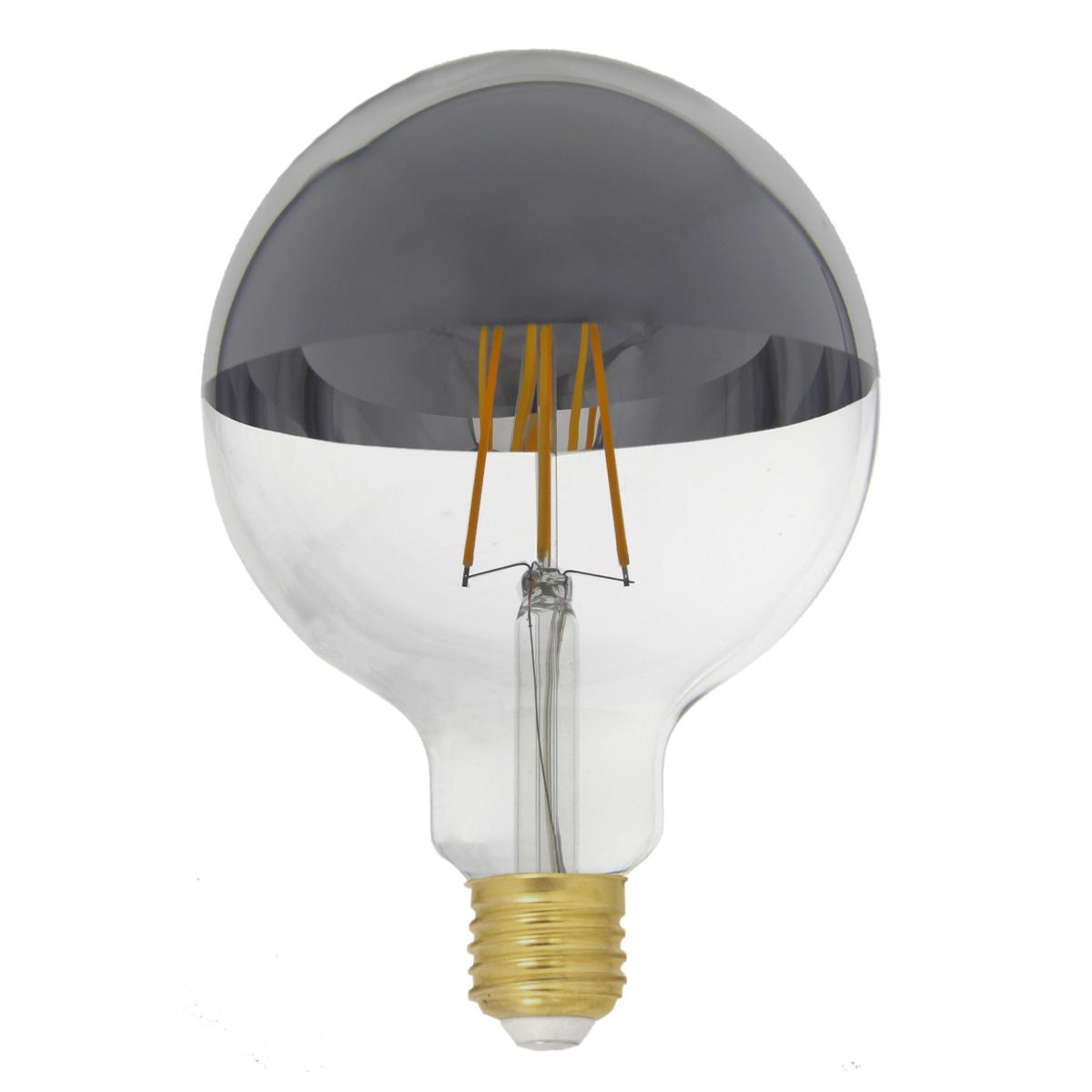 Ampoule LED E27 Filament Dimmable 8W G125 Globe Reflect Argent