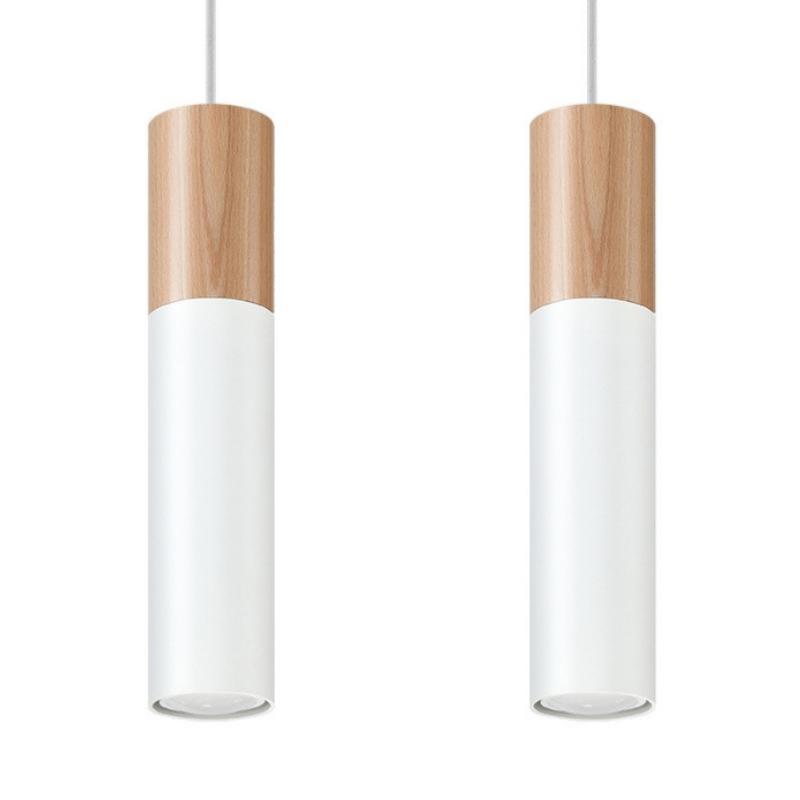 Suspension 2 Lampes Bois Blanc pour Ampoules GU10