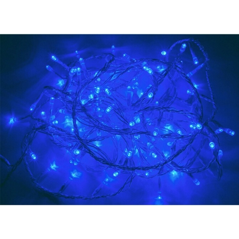 Guirlande LED 220V 15M IP44 300 LED - Bleu avec minuteur (+transfo) - Câble vert