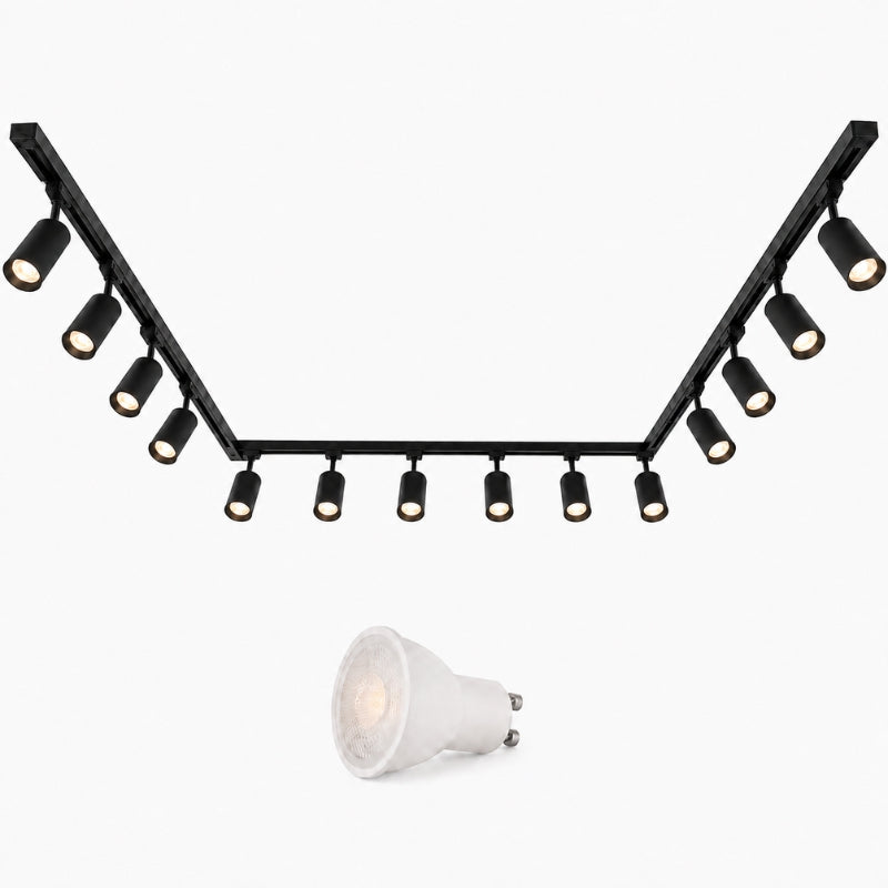 Kit Rail LED Triphasé en U + 14 Spots GU10 Noir - 800 cm