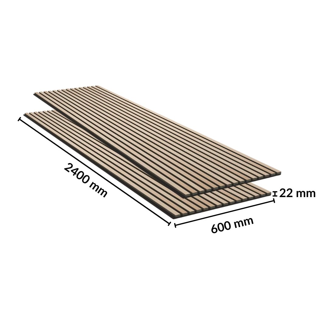 2 Panneaux Acoustiques Muraux - Tasseaux Finition Chêne Blanc - Fond Noir - 240x60x2,2cm - Silamp France