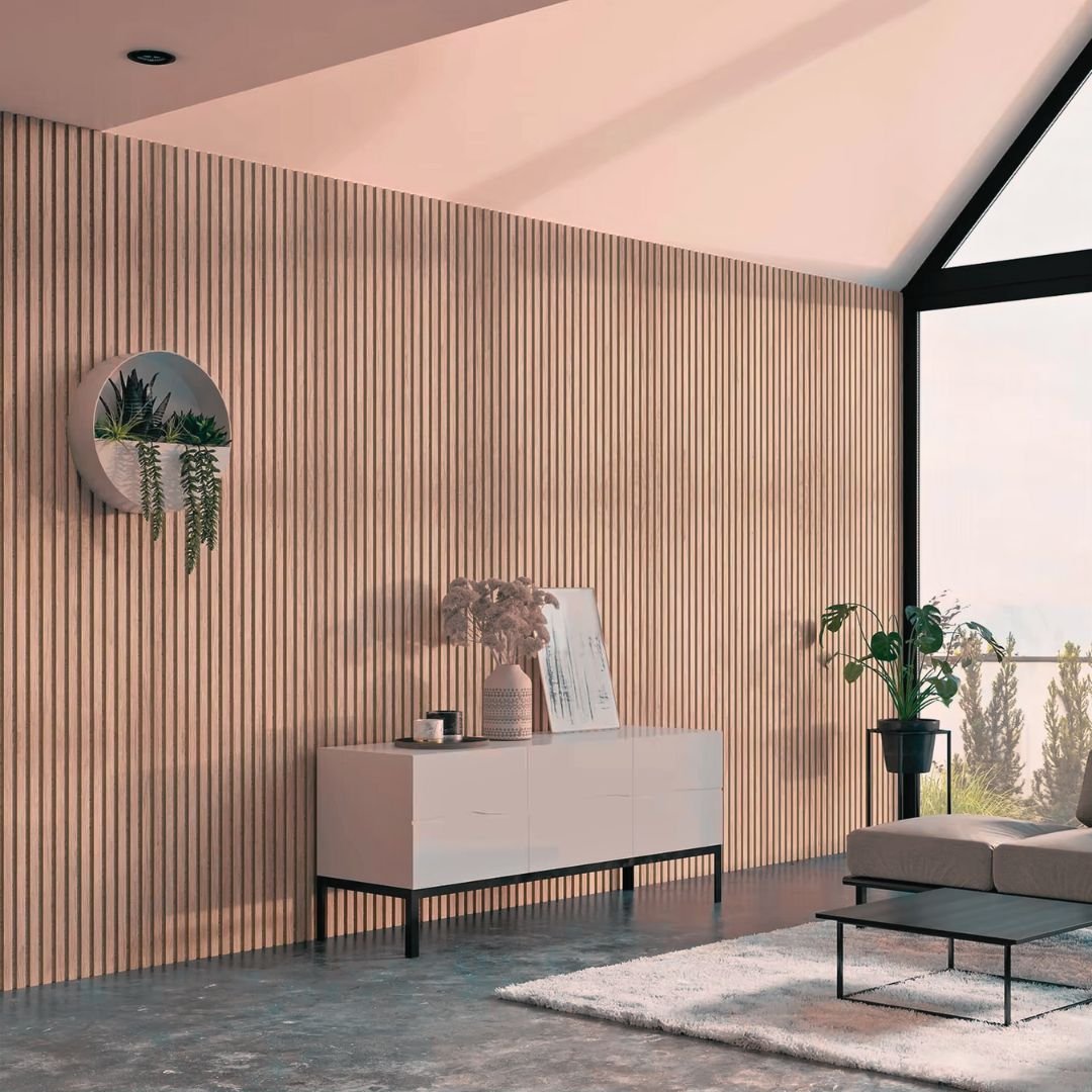 2 Panneaux Acoustiques Muraux - Tasseaux Finition Noyer - Fond Noir - 240x60x2,2cm - Silamp France