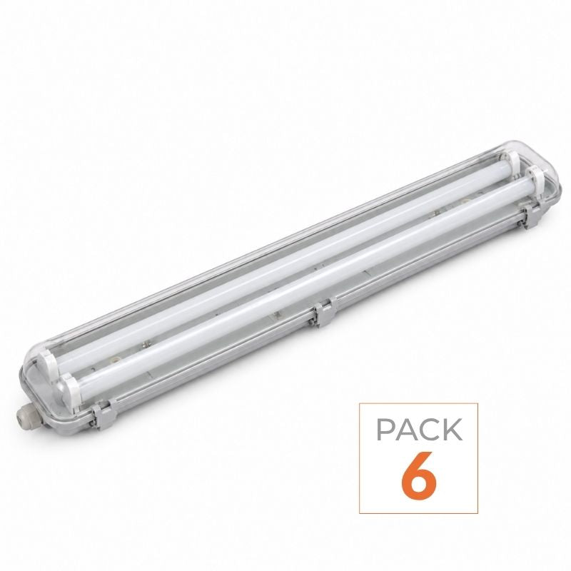 Kit de Réglette LED IP65 + 2 Tube Néon LED 150cm T8 22W - Pack de 6