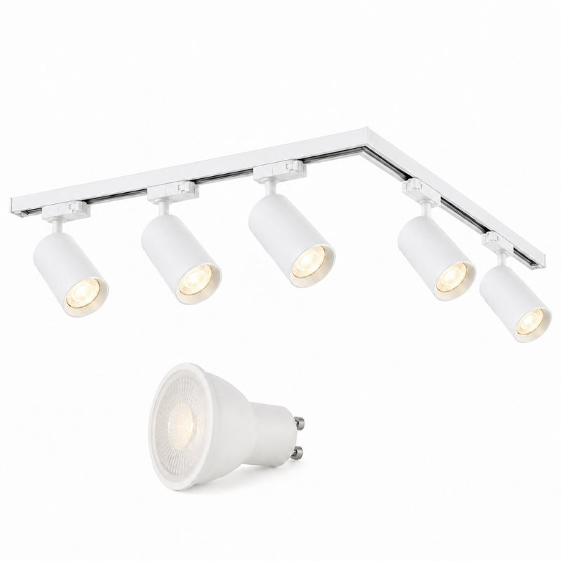 Kit Rail LED Monophasé en L + 5 Spots GU10 Blanc - 300 cm - Silamp France