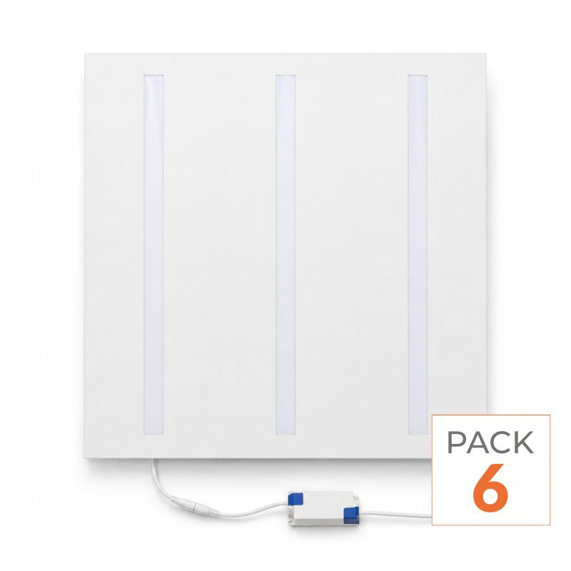 Panneau LED Grille 3 Lignes 60x60 40W Blanc - Pack de 6