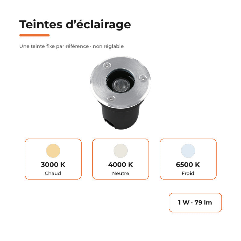 Pack de 10 - Spot Extérieur Encastrable LED IP67 220V Sol 1W 30° Ø64 mm – variantes