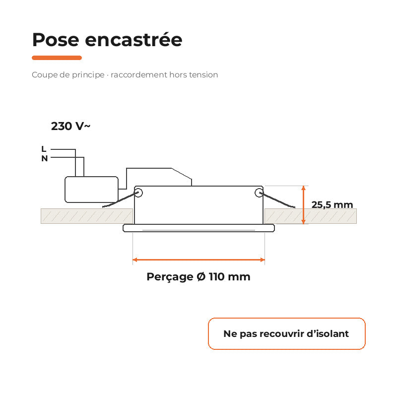 Downlight Dalle LED Ronde Ø128mm 6W Blanc CCT - Pack de 10 – raccordement