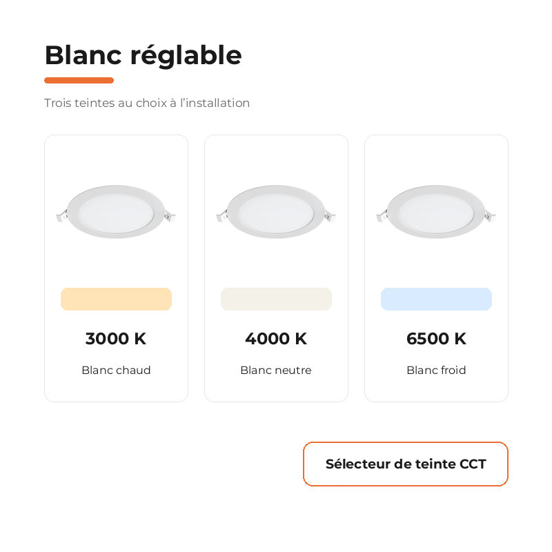 Downlight Dalle LED Ronde Ø170mm 12W Blanc CCT - Pack de 10 – variantes