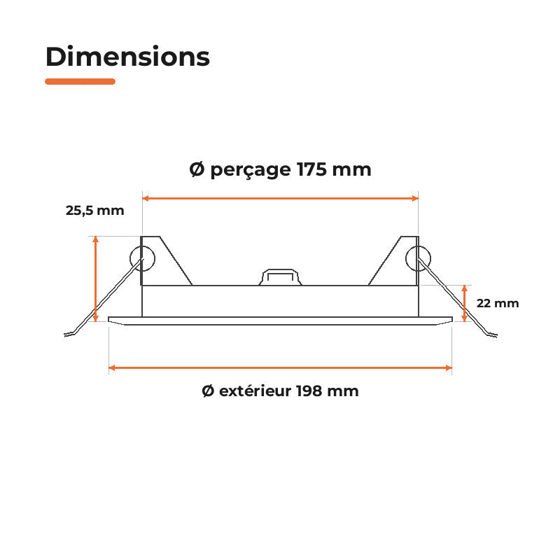 Downlight Dalle LED Ronde Ø198mm 15W Blanc CCT - Pack de 10 – dimensions