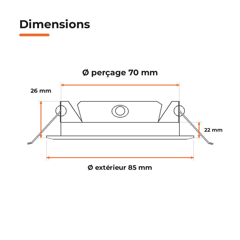 Downlight Dalle LED Ronde Ø85mm 4W Dimmable Blanc CCT - Pack de 10 – dimensions