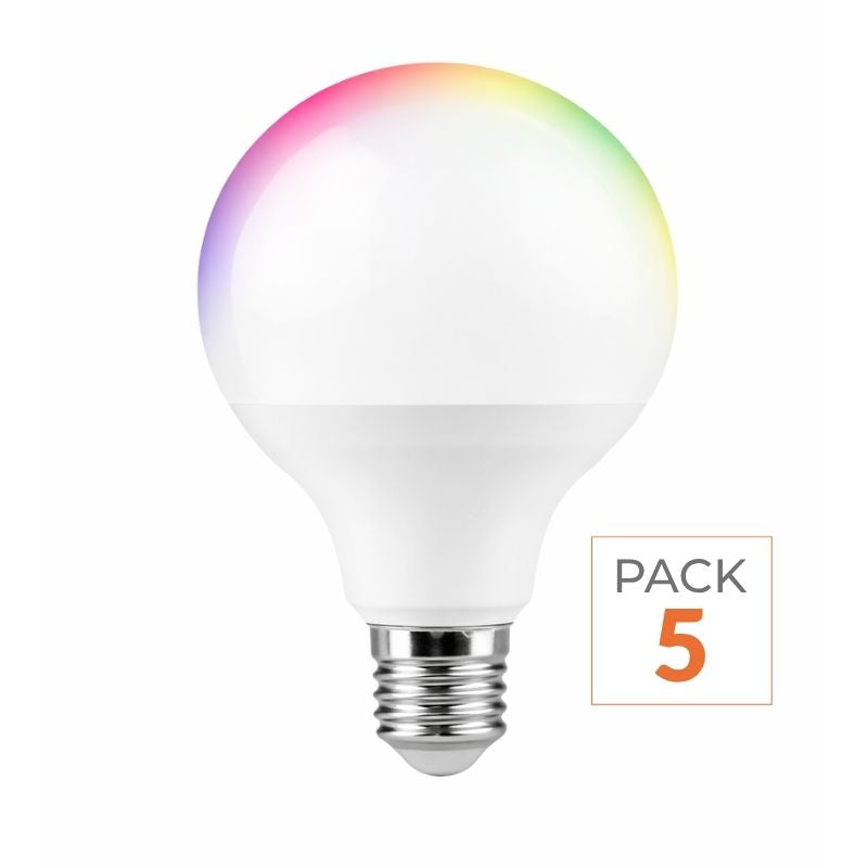 Ampoule LED Connectée WiFi E27 11W G95 RGBW (Lot de 5)