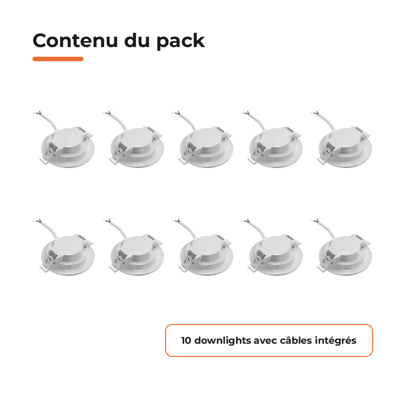 Downlight Dalle LED Ronde Ø85mm 3W Blanc CCT - Pack de 10