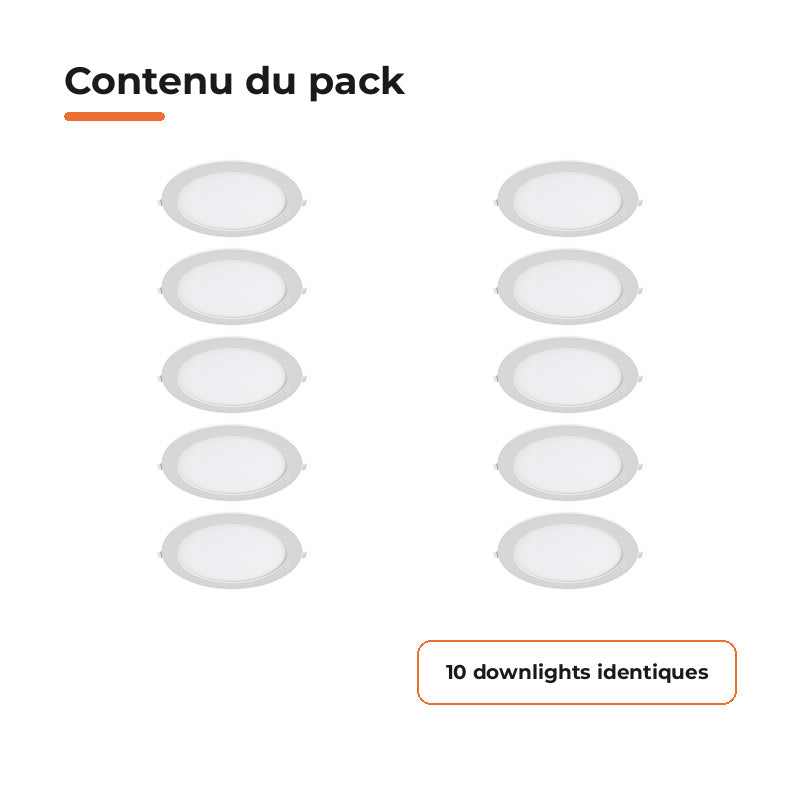 Downlight Dalle LED Ronde Ø298mm 24W Blanc CCT - Pack de 10 – contenu du colis