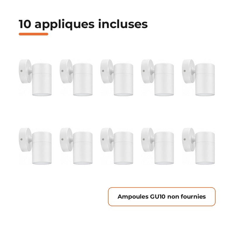 Applique Murale Blanche IP65 pour Ampoule GU10 - Pack de 10 – contenu du colis