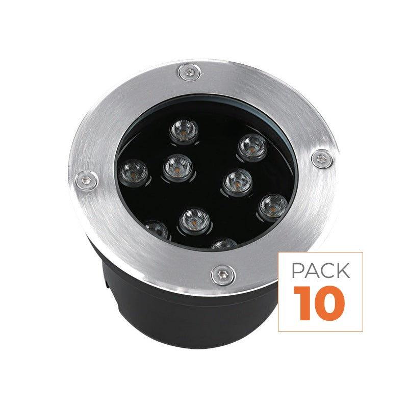 Pack de 10 - Spot Extérieur Encastrable 9W IP67 220V Sol 30° Ø120 mm – vue produit