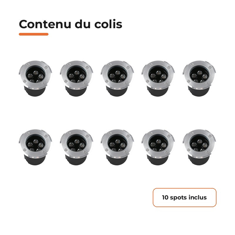 Pack de 10 - Spot Extérieur Encastrable 5W IP67 220V Sol 30° Ø80 mm