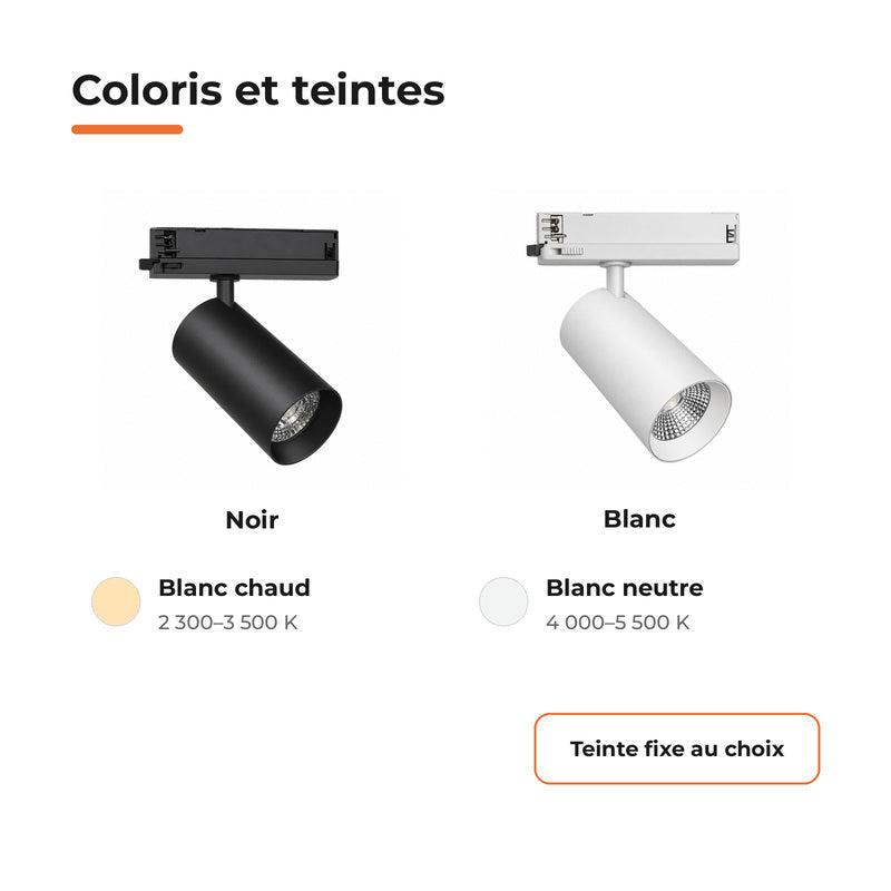 Pack de 10 - Spot LED sur Rail COB Triphasé 30W 36° Blanc - Garantie 5 ans