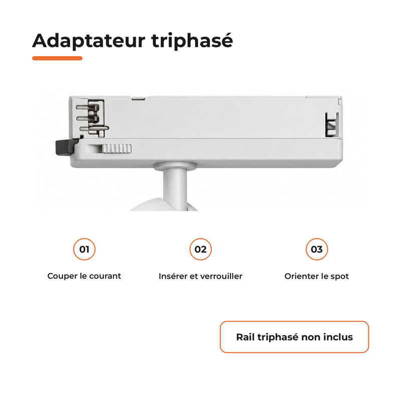 Pack de 10 - Spot LED sur Rail COB Triphasé 30W 36° Blanc - Garantie 5 ans