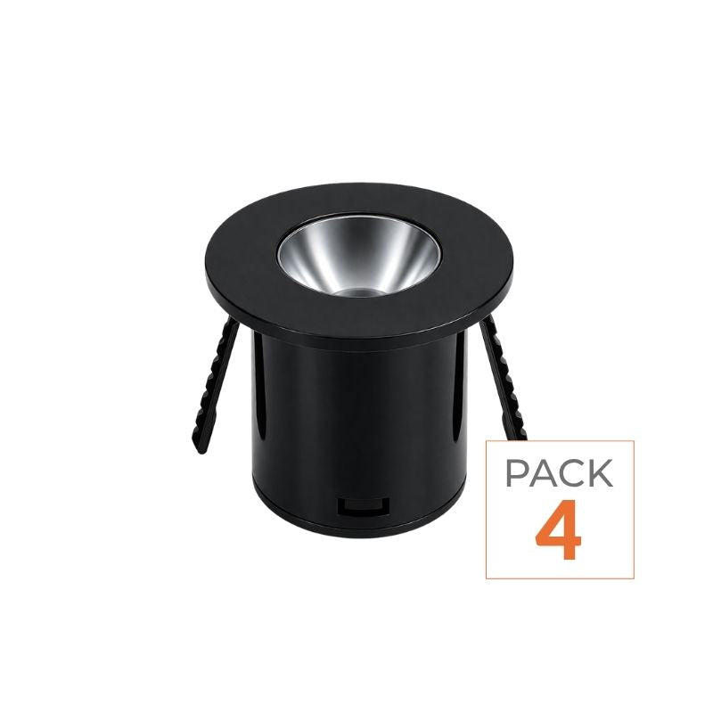 Mini Spot LED Encastrable 1W 90° Rond Noir (Pack de 4)