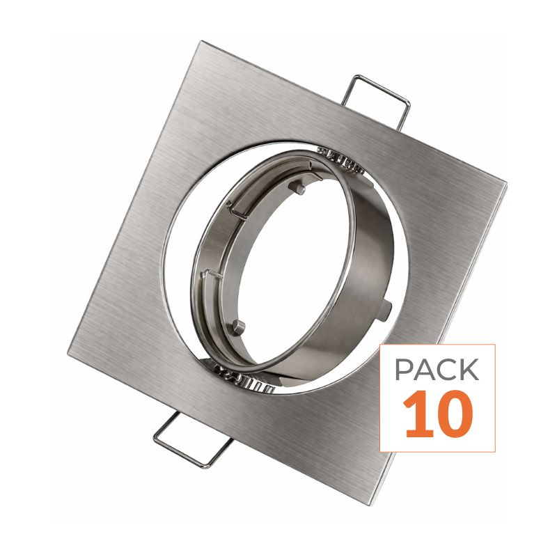 Support Spot LED GU10 Orientable Carré INOX (Pack de 10)