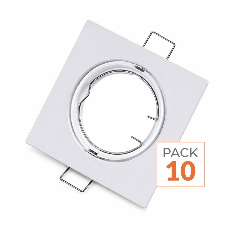 Support Spot Encastrable GU10 LED Orientable Carré BLANC (Pack de 10)