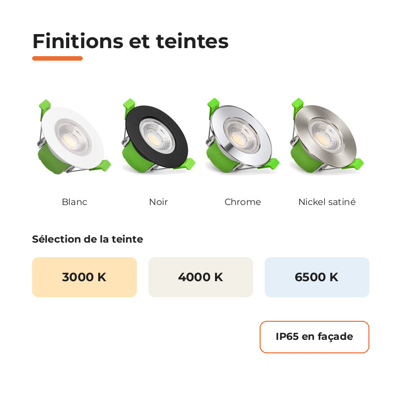 Spot Encastrable Coupe-Feu 6W ø86mm Dimmable CCT IP65 Chrome - 3000K/4000K/6500K – variantes
