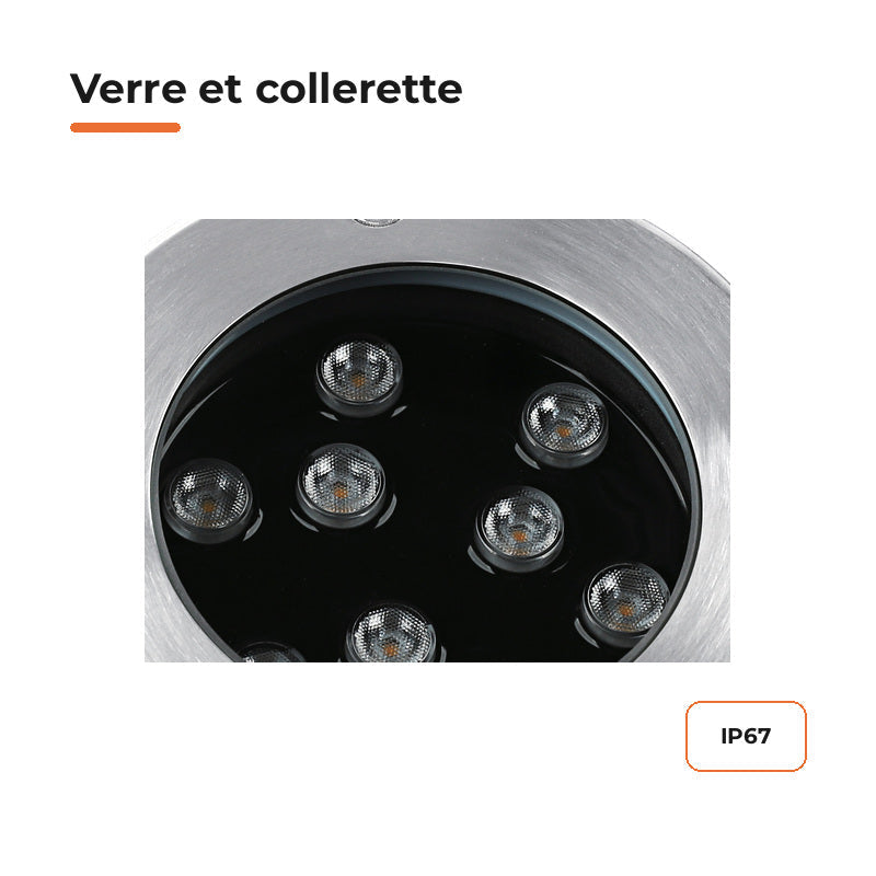 Spot Extérieur Encastrable 9W IP67 220V Sol 30° Ø120 – détail