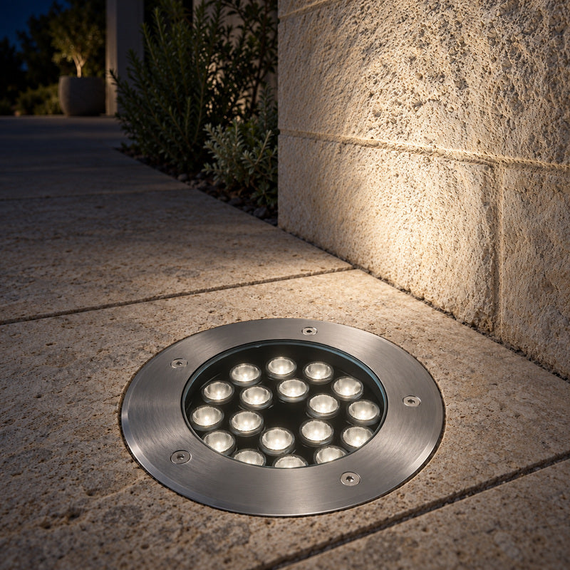 Spot Extérieur Encastrable 12W IP67 220V Sol 30° Ø160 – rendu allumé