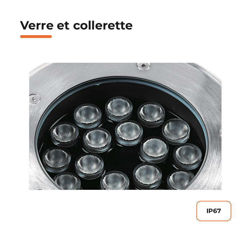 Spot Extérieur Encastrable 12W IP67 220V Sol 30° Ø160 – détail