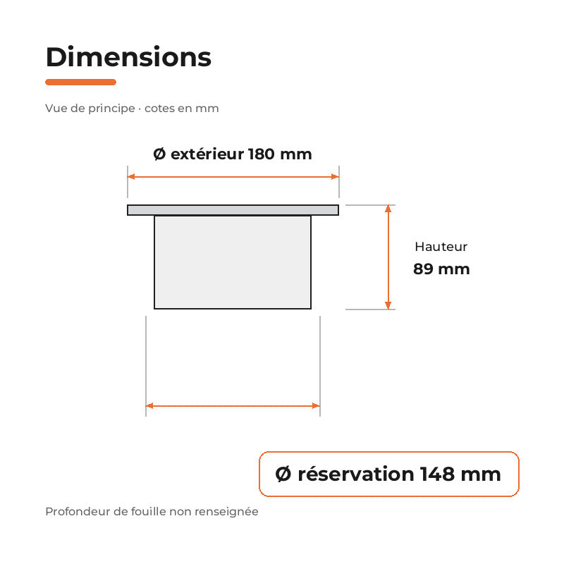 Spot Extérieur Encastrable 18W IP67 220V Sol 30° Ø180 – dimensions