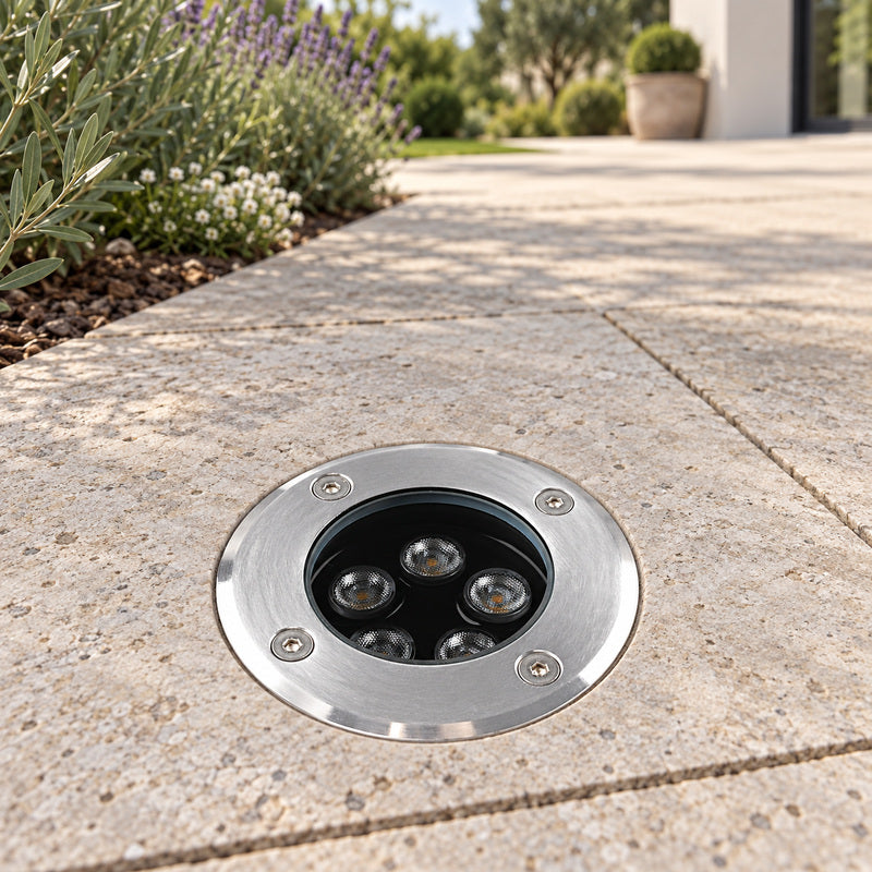 Spot Extérieur Encastrable 5W IP67 220V Sol 30° Ø80 – mise en situation