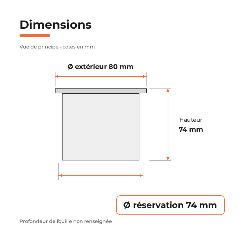 Spot Extérieur Encastrable 5W IP67 220V Sol 30° Ø80 – dimensions