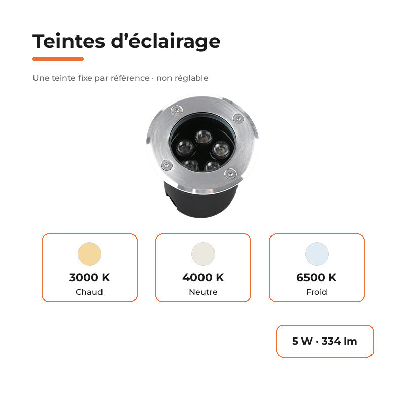 Spot Extérieur Encastrable 5W IP67 220V Sol 30° Ø80 – variantes