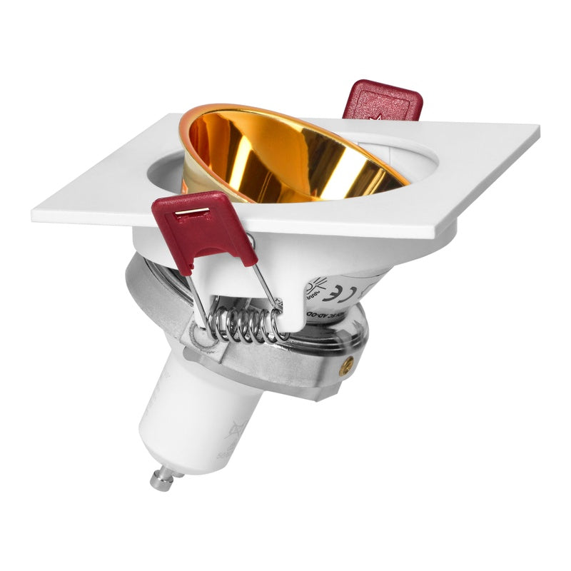 Support Spot GU10/MR16 Encastrable Carré Orientable Aluminium Blanc et Or