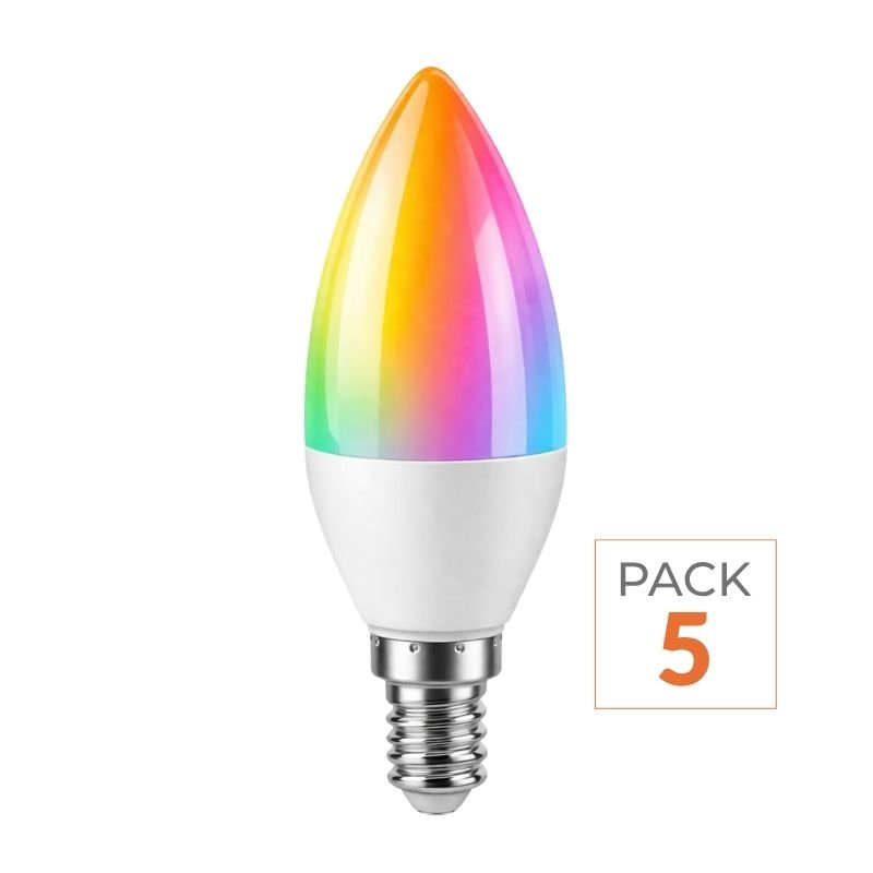 Ampoule LED Connectée WiFi E14 5.5W RGBW C37 (Pack de 5) - Silamp France