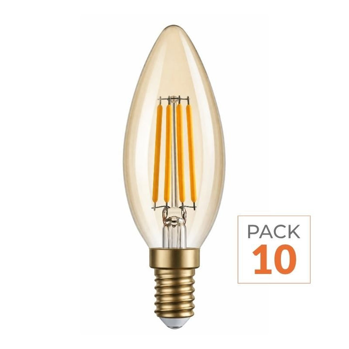 Pack de  10 - Ampoule LED E14 Filament 4W C35 Bougie