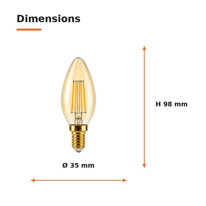 Ampoule LED Filament Dimmable E14 4W Ambrée C37 - Pack de 10 - Silamp France