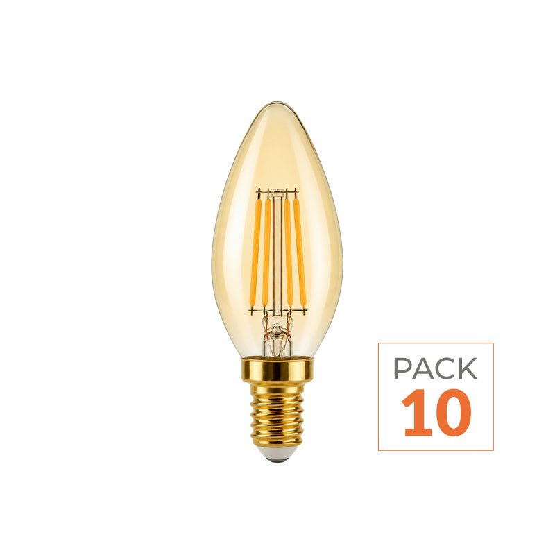 Ampoule LED Filament Dimmable E14 4W Ambrée C37 - Pack de 10 - Silamp France